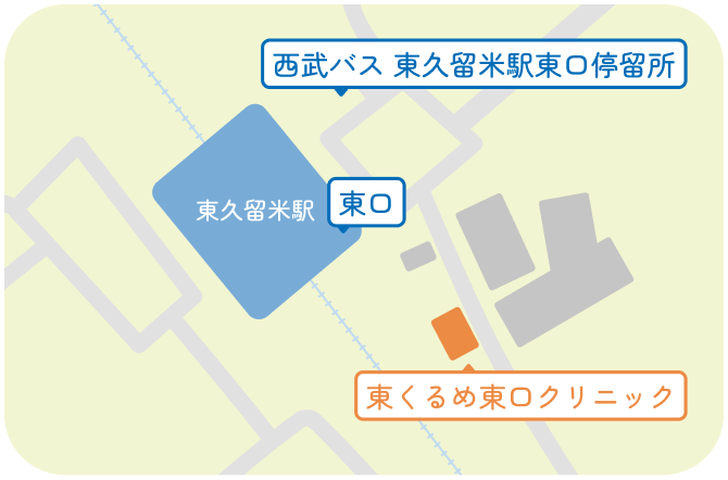 東久留米駅東口から徒歩1分の位置にある東くるめ東口クリニック